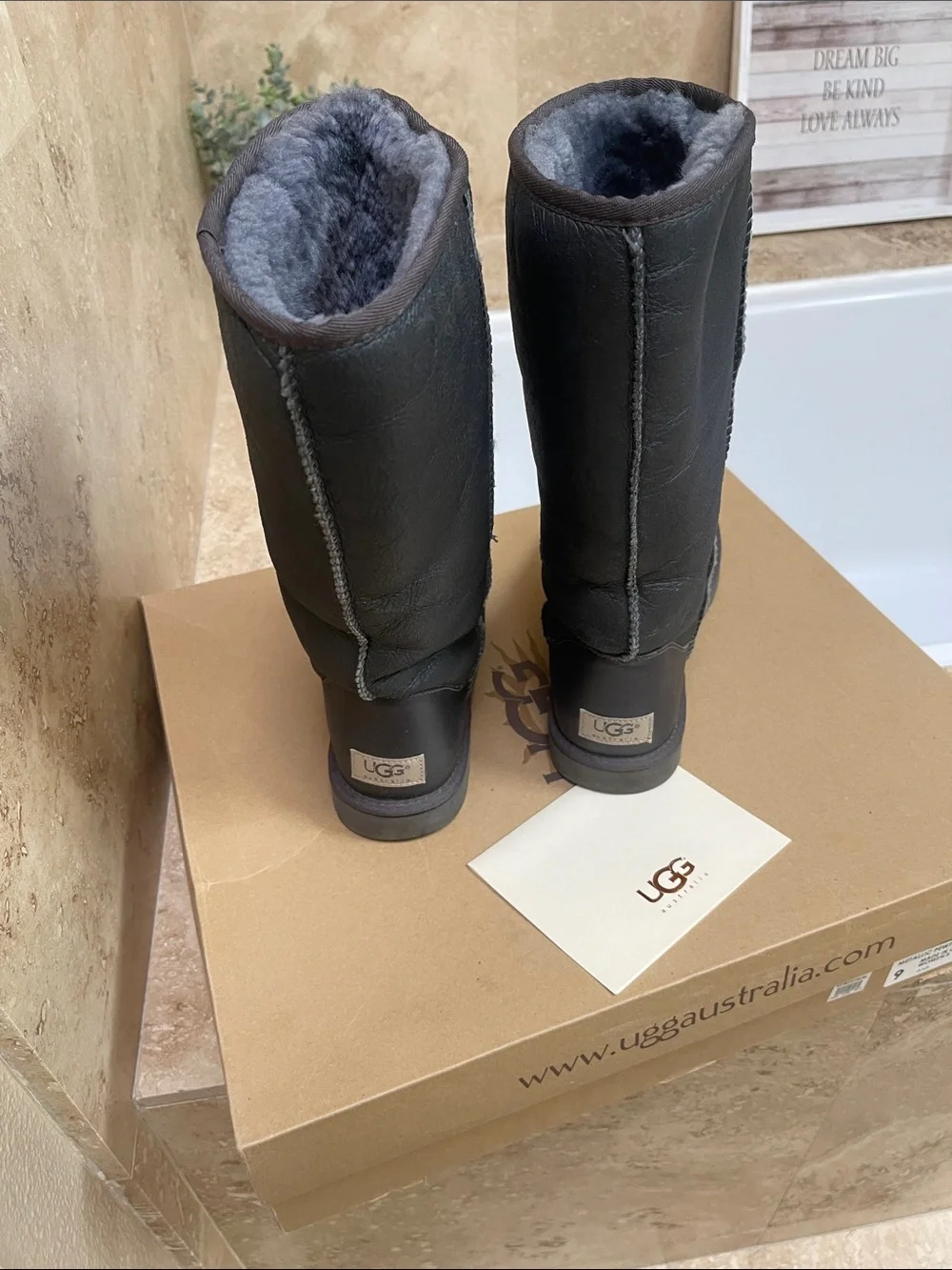 UGG metallic pewter Classic Tall Boots with Grey Sheepskin Lining